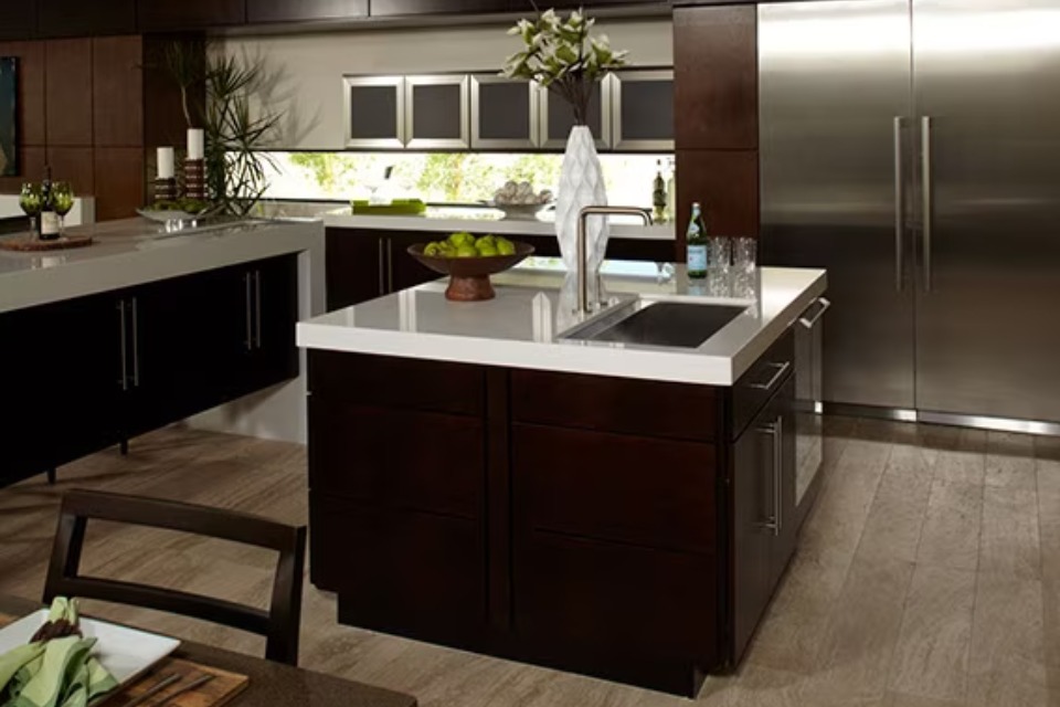 Travertine tile stone flooring in kitchen